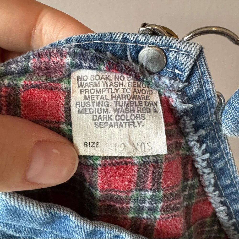 Vintage Osh Kosh B’Gosh Baby Red Navy‎ Plaid Flannel Denim Overalls 12 months